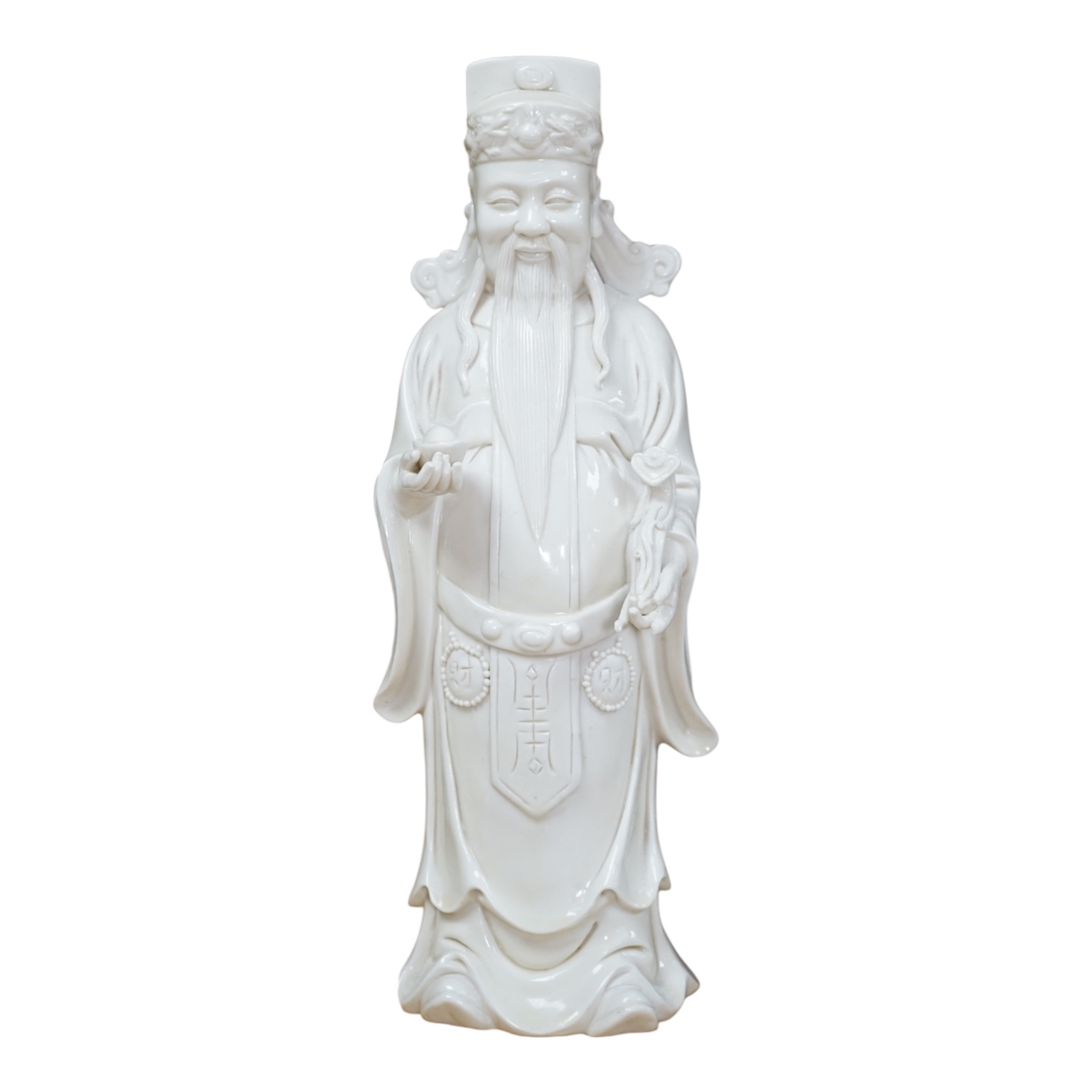 A Chinese blanc de chine Buddha figure, stamped to the reverse, 30cm high. Condition - Good